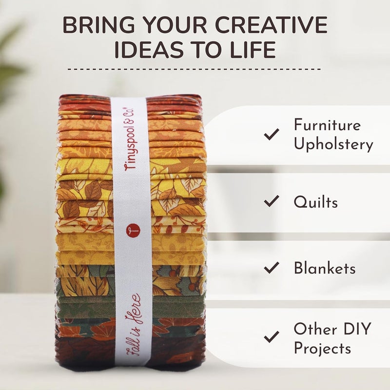 Tinyspool & Co. شرائط قماش جلي رول من Tinyspool & Co. للخياطة والحرف اليدوية، مجموعة متنوعة من 40 شريط، قطن ناعم للبطانيات والسجاد والتنجيد وديكور المنزل وصنع الحقائب، الخريف هنا - Image 3